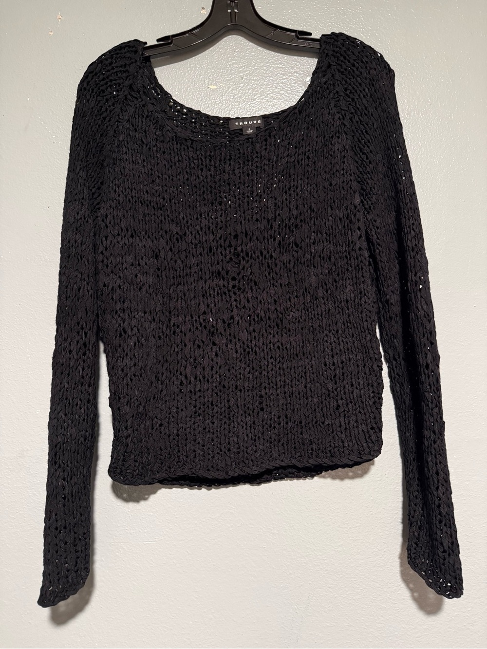 Trouve Black Open-Knit Long Sleeve Sweater size S